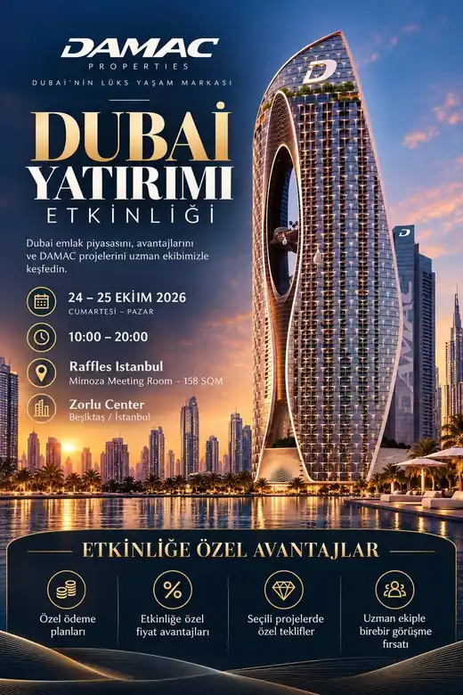 DAMAC Dubai Yatırımı Etkinliği afişi – 24-25 Ekim 2026, Raffles Istanbul