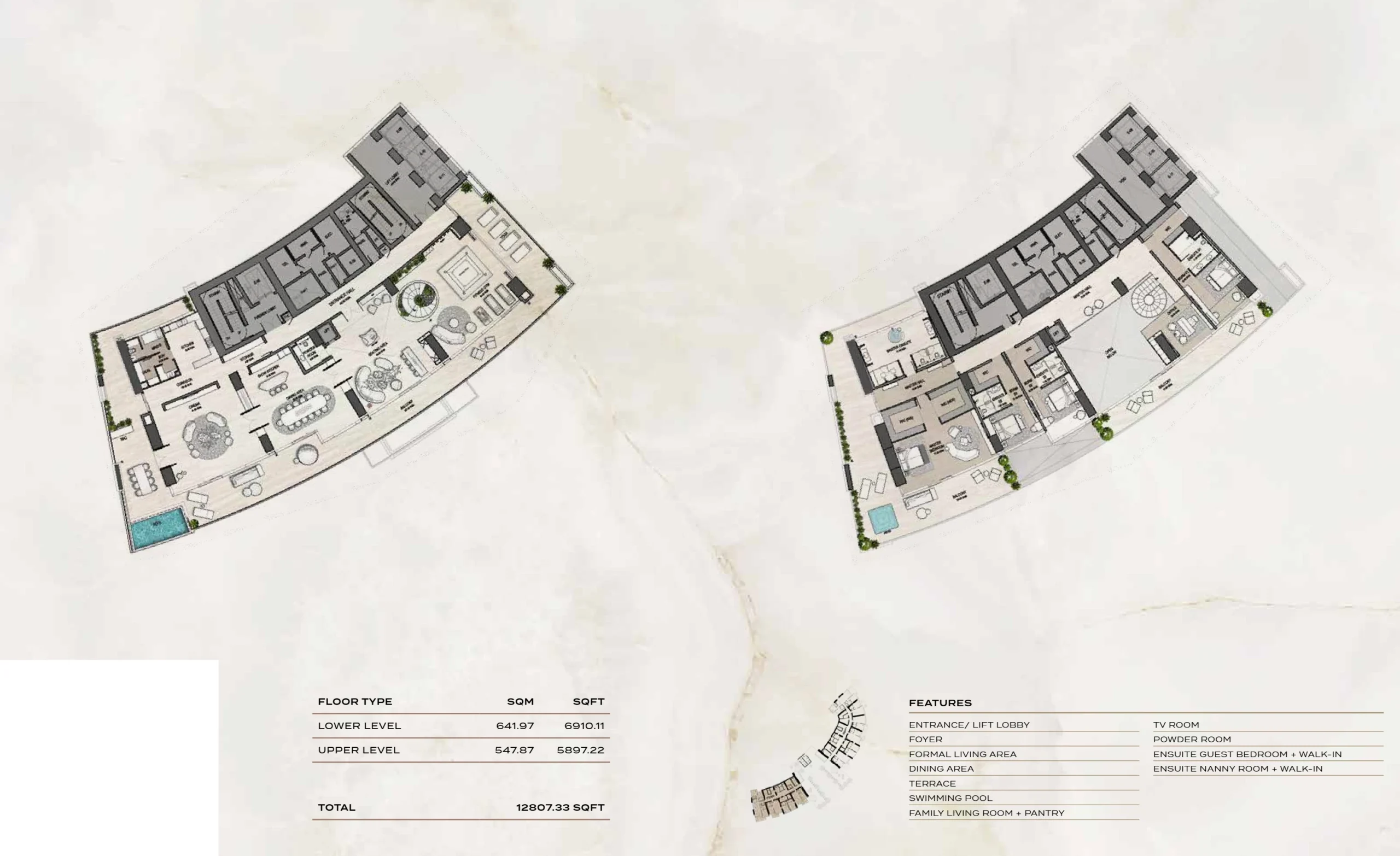 Kat planı 3 odalı penthouse