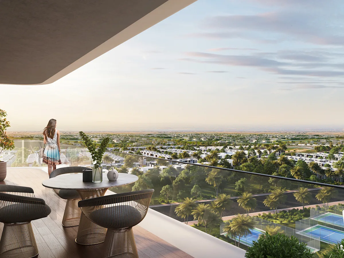 Bahçeler arasında Garden View Tower'nun kavisli kulesi