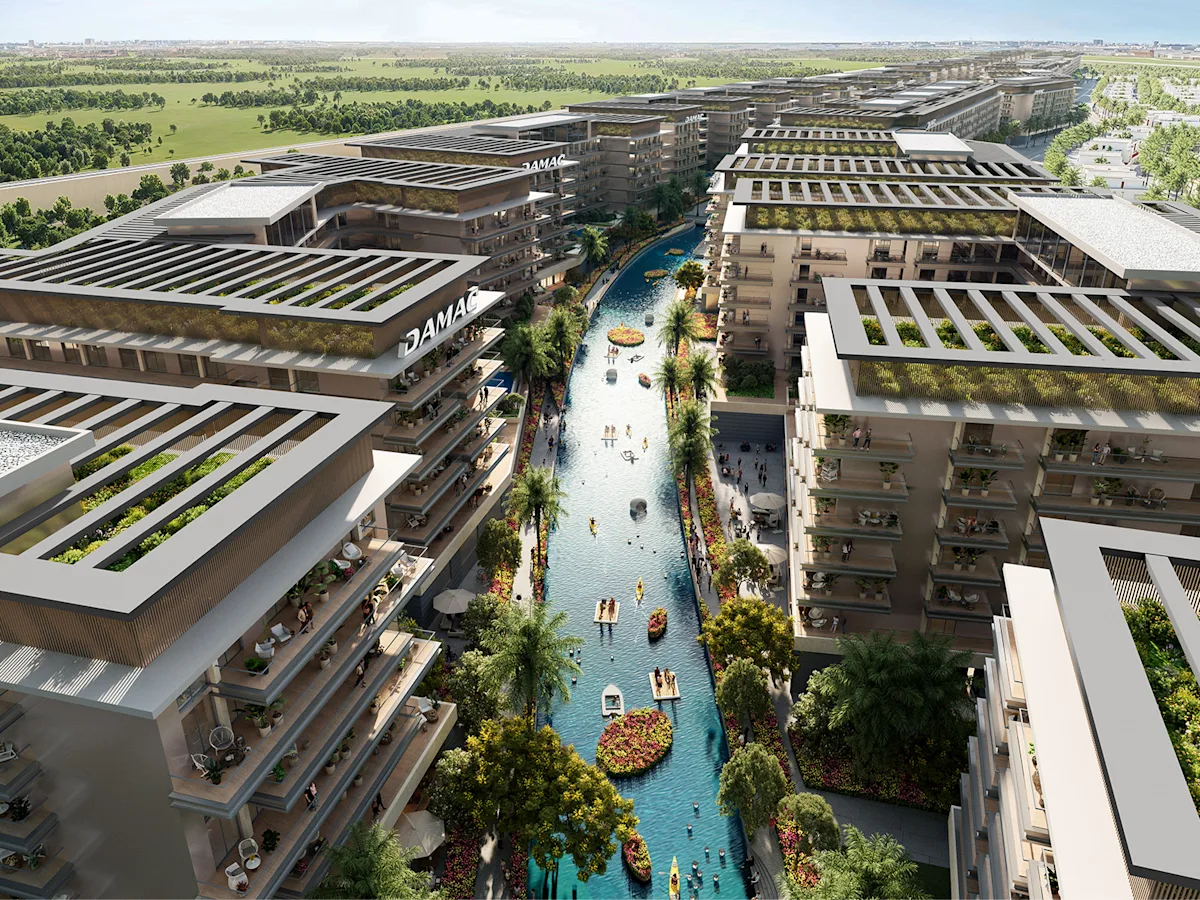 Su kıyısında Riverbank Apartments kuleleri