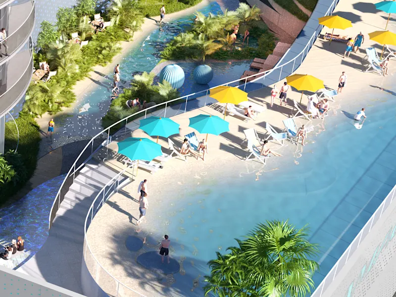Sky Island'nın çatısında yapay plaj