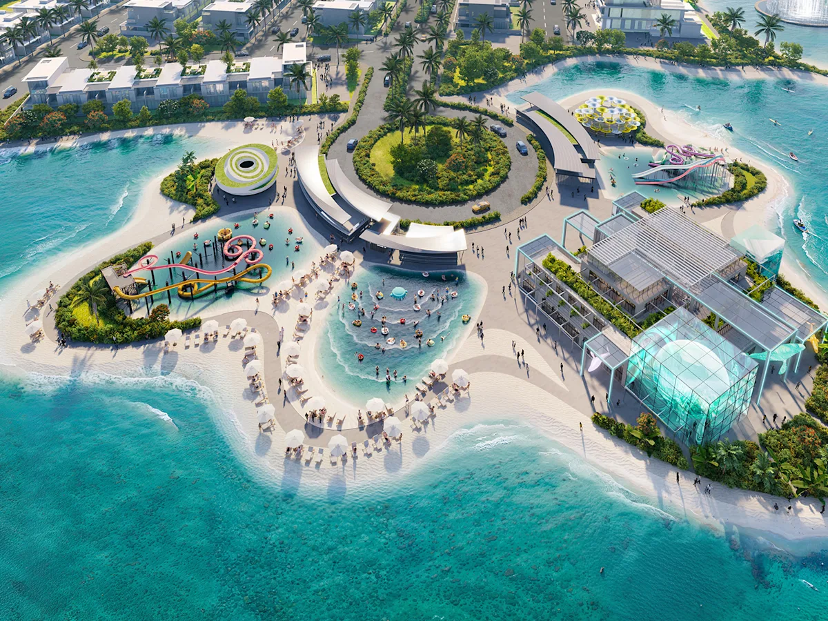 Dubailand'de lagünler ve şelaleler arasında villalar - Islands